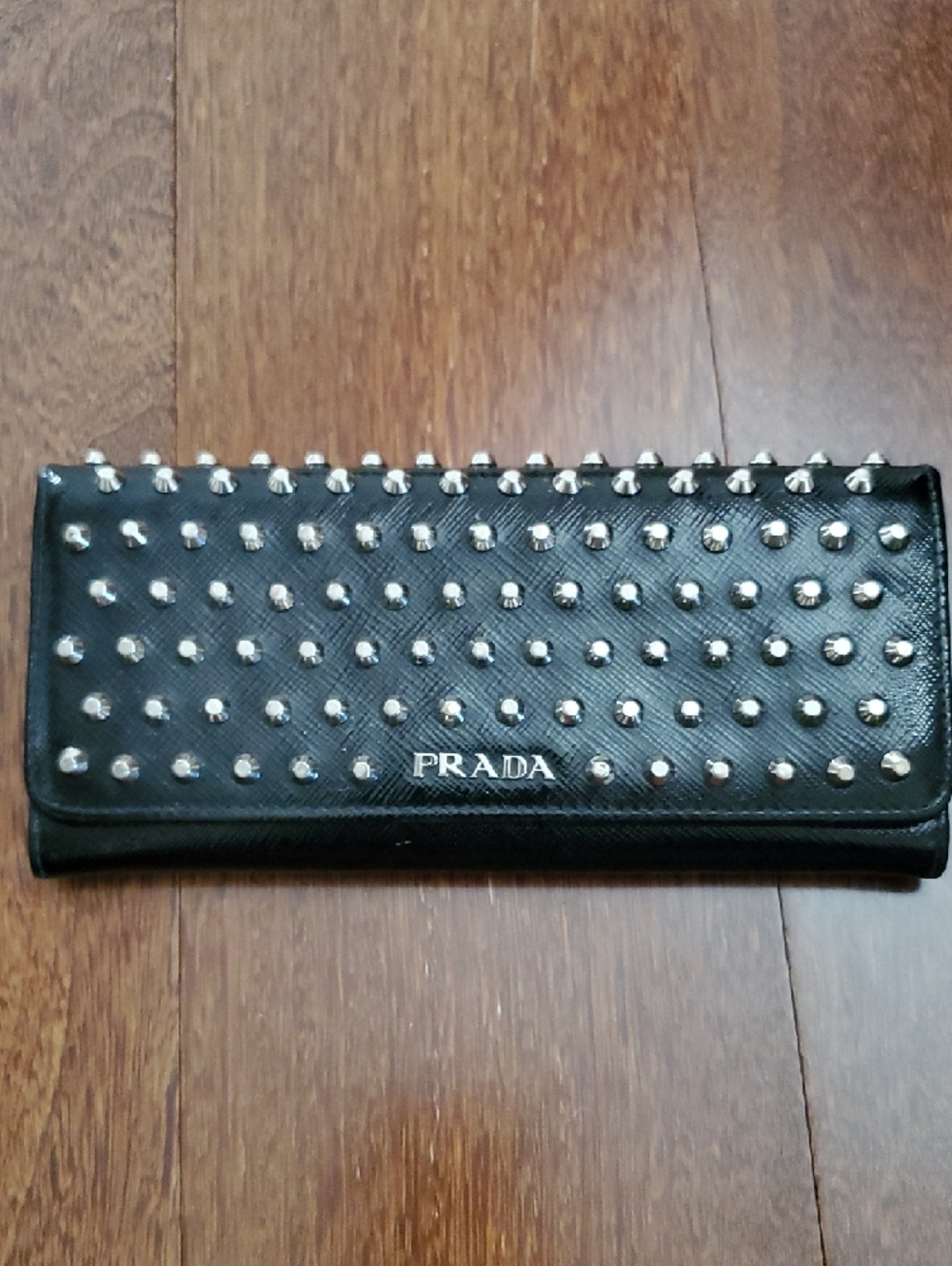 Prada Black Leather Studded Continental Wallet  W/red Lambskin Interior - Picture 10 of 10